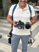 NICE ONE - POWER EASY - Tracolla Doppia in Pelle Cognac e tessuto Blue per Mirrorless e reflex