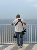 NICE ONE - POWER EASY - Tracolla Doppia in Pelle Cognac e tessuto Blue per Mirrorless e reflex