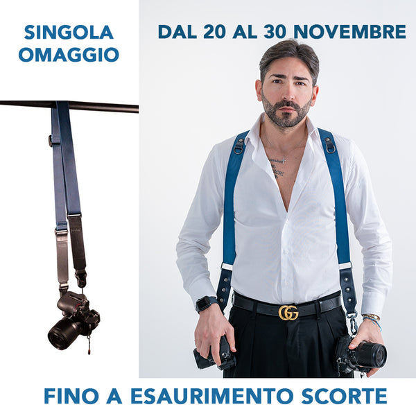 NICE ONE - POWER EASY - Double Shoulder Strap in Leather and Blue Fabric for Mirrorless and SLR Cameras