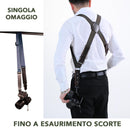 NICE ONE - POWER EASY - Double Shoulder Strap in Green Leather and Fabric for Mirrorless and SLR Cameras