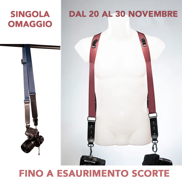 NICE ONE - POWER EASY - Double Shoulder Strap in Bordeaux Leather and Fabric for Mirrorless and SLR Cameras