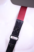 Shoulder strap – Black leather and texture bordeaux – Camera – Strap – Reflex – Mirrorless