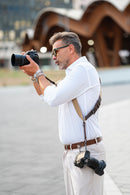 NICE ONE - POWER EASY - Double Shoulder Strap in Bordeaux Leather and Fabric for Mirrorless and SLR Cameras