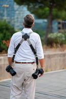 NICE ONE - POWER EASY - Double Shoulder Strap in Bordeaux Leather and Fabric for Mirrorless and SLR Cameras