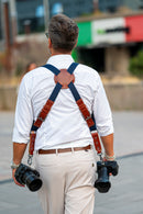 NICE ONE - POWER EASY - Double Shoulder Strap in Bordeaux Leather and Fabric for Mirrorless and SLR Cameras