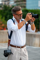 NICE ONE - POWER EASY - Double Shoulder Strap in Bordeaux Leather and Fabric for Mirrorless and SLR Cameras