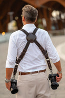 NICE ONE - POWER EASY - Double Shoulder Strap in Bordeaux Leather and Fabric for Mirrorless and SLR Cameras