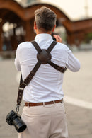NICE ONE - POWER EASY - Double Shoulder Strap in Bordeaux Leather and Fabric for Mirrorless and SLR Cameras