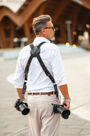 NICE ONE - POWER EASY - Tracolla Doppia in Pelle e tessuto Nero per Mirrorless e reflex