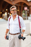 NICE ONE - POWER EASY - Tracolla Doppia in Pelle e tessuto Bordeaux per Mirrorless e reflex
