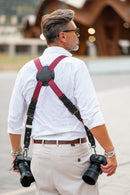 NICE ONE - POWER EASY - Tracolla Doppia in Pelle e tessuto Bordeaux per Mirrorless e reflex