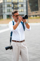 NICE ONE - POWER EASY - Tracolla Doppia in Pelle e tessuto Blu per Mirrorless e reflex