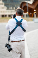NICE ONE - POWER EASY - Tracolla Doppia in Pelle e tessuto Blu per Mirrorless e reflex