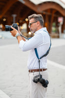 NICE ONE - POWER EASY - Tracolla Doppia in Pelle e tessuto Blu per Mirrorless e reflex