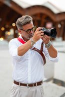 Tracolla per fotocamera in tessuto rosso e cuoio rosso inglese - tracolla per mirrorless - nice one shoulder strap