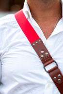 Tracolla per fotocamera in tessuto rosso e cuoio rosso inglese - tracolla per mirrorless - nice one shoulder strap