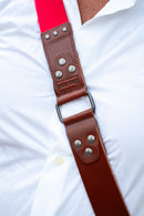 Tracolla per fotocamera in tessuto rosso e cuoio rosso inglese - tracolla per mirrorless - nice one shoulder strap