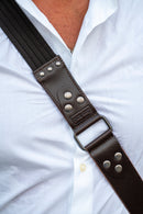 Tracolla per fotocamera in tessuto a costine testa di moro e cuoio testa di moro - tracolla per mirrorless - nice one shoulder strap