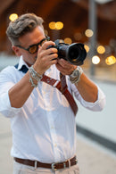 Tracolla per fotocamera in tessuto blu a costine e cuoio rosso inglese - tracolla per mirrorless - nice one shoulder strap