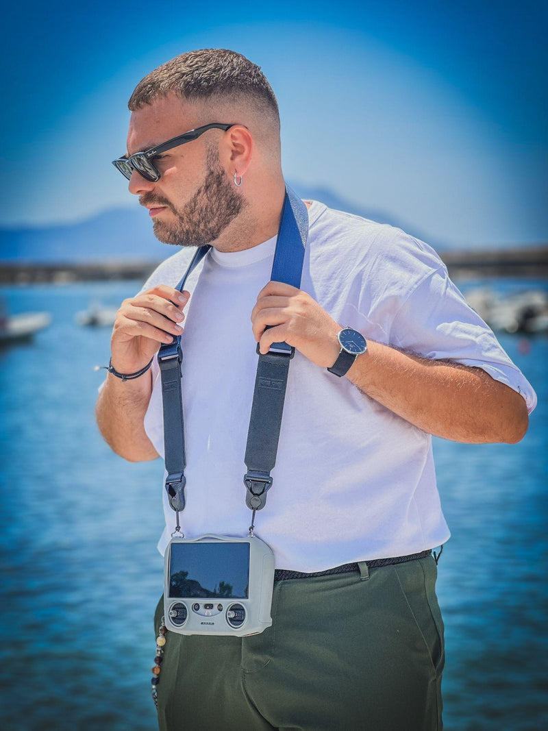 NICE ONE Drone remote control shoulder strap, fabric and leather, Made In Italy, BLUE - Nice One Shoulder