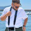 NICE ONE Drone remote control shoulder strap, fabric and leather, Made In Italy, BLUE - Nice One Shoulder