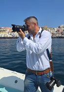 NICE ONE - POWER EASY - Tracolla Doppia in Pelle Cognac e tessuto Blue per Mirrorless e reflex