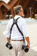 NICE ONE - POWER EASY - Tracolla Doppia in Pelle e tessuto Nero per Mirrorless e reflex