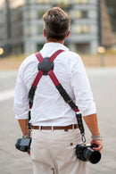 NICE ONE - POWER EASY - Tracolla Doppia in Pelle e tessuto Bordeaux per Mirrorless e reflex