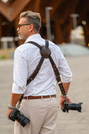 NICE ONE - POWER EASY - Double Shoulder Strap in Bordeaux Leather and Fabric for Mirrorless and SLR Cameras