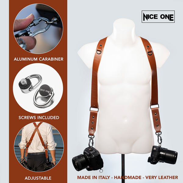 Nice One - Power - Double Cognac Leather Shoulder Strap for Mirrorless and SLR Cameras