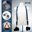 NICE ONE - POWER EASY - Double Shoulder Strap in Leather and Blue Fabric for Mirrorless and SLR Cameras