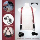 NICE ONE - POWER EASY - Doppelter Schultergurt aus bordeauxrotem Leder und Stoff für spiegellose und SLR-Kameras