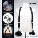 NICE ONE - POWER EASY - Double Shoulder Strap in Black Leather and Fabric for Mirrorless and SLR Cameras