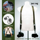 NICE ONE - POWER EASY - Double Shoulder Strap in Green Leather and Fabric for Mirrorless and SLR Cameras