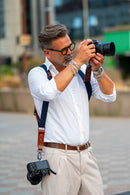 NICE ONE - POWER EASY - Double Shoulder Strap in Bordeaux Leather and Fabric for Mirrorless and SLR Cameras