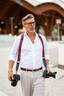 NICE ONE - POWER EASY - Tracolla Doppia in Pelle e tessuto Bordeaux per Mirrorless e reflex