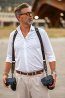 NICE ONE - POWER EASY - Double Shoulder Strap in Bordeaux Leather and Fabric for Mirrorless and SLR Cameras