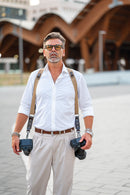 NICE ONE - POWER EASY - Double Shoulder Strap in Bordeaux Leather and Fabric for Mirrorless and SLR Cameras