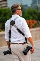 NICE ONE - POWER EASY - Double Shoulder Strap in Bordeaux Leather and Fabric for Mirrorless and SLR Cameras
