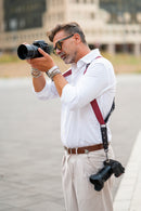 NICE ONE - POWER EASY - Tracolla Doppia in Pelle e tessuto Bordeaux per Mirrorless e reflex