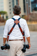 NICE ONE - POWER EASY - Double Shoulder Strap in Bordeaux Leather and Fabric for Mirrorless and SLR Cameras