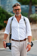 NICE ONE - POWER EASY - Double Shoulder Strap in Bordeaux Leather and Fabric for Mirrorless and SLR Cameras