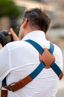 NICE ONE - POWER EASY - Tracolla Doppia in Pelle Cognac e tessuto Blue per Mirrorless e reflex