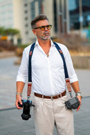 NICE ONE - POWER EASY - Double Shoulder Strap in Bordeaux Leather and Fabric for Mirrorless and SLR Cameras