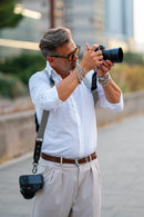 NICE ONE - POWER EASY - Double Shoulder Strap in Bordeaux Leather and Fabric for Mirrorless and SLR Cameras