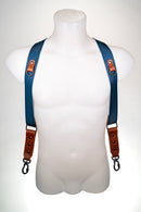 NICE ONE - POWER EASY - Tracolla Doppia in Pelle Cognac e tessuto Blue per Mirrorless e reflex