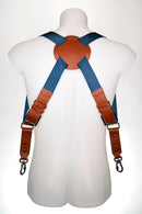 NICE ONE - POWER EASY - Tracolla Doppia in Pelle Cognac e tessuto Blue per Mirrorless e reflex