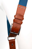 NICE ONE - POWER EASY - Tracolla Doppia in Pelle Cognac e tessuto Blue per Mirrorless e reflex