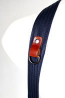 NICE ONE - POWER EASY - Tracolla Doppia in Pelle e tessuto costine blu  e cuoio rosso inglese per Mirrorless e reflex