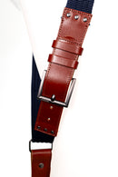 NICE ONE - POWER EASY - Tracolla Doppia in Pelle e tessuto costine blu  e cuoio rosso inglese per Mirrorless e reflex